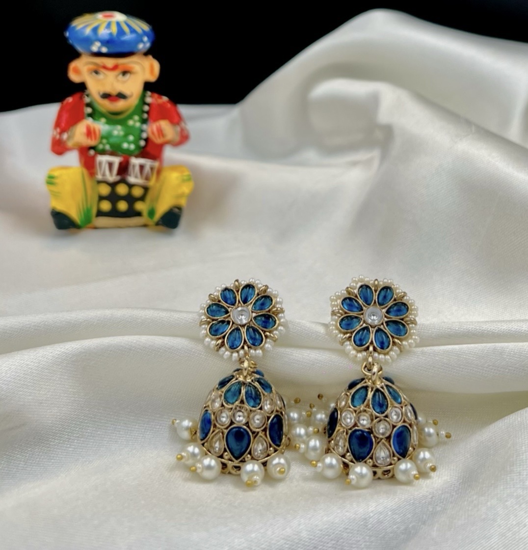 Jhumki 13 Masakali Neelam - Handcrafted Perfection with Luminous Pearls - Image 1