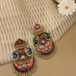 Swayamvar Neelambari - Mehendi Polish Enameled Yugal Chandelier Earring