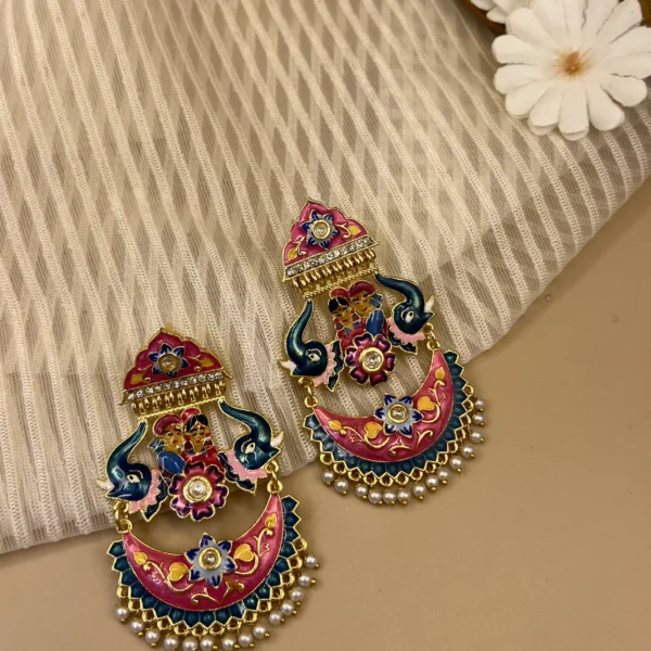 Swayamvar Neelambari - Mehendi Polish Enameled Yugal Chandelier Earring