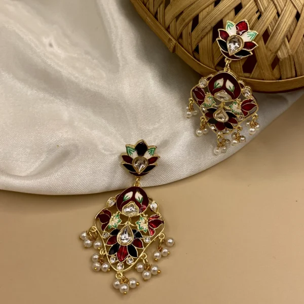 Gurhal - Mehendi Polish Enameled Floral Drop Earring