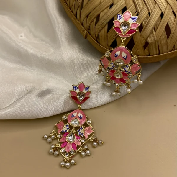 Guldaudi - Mehendi Polish Enameled Floral Drop Earring