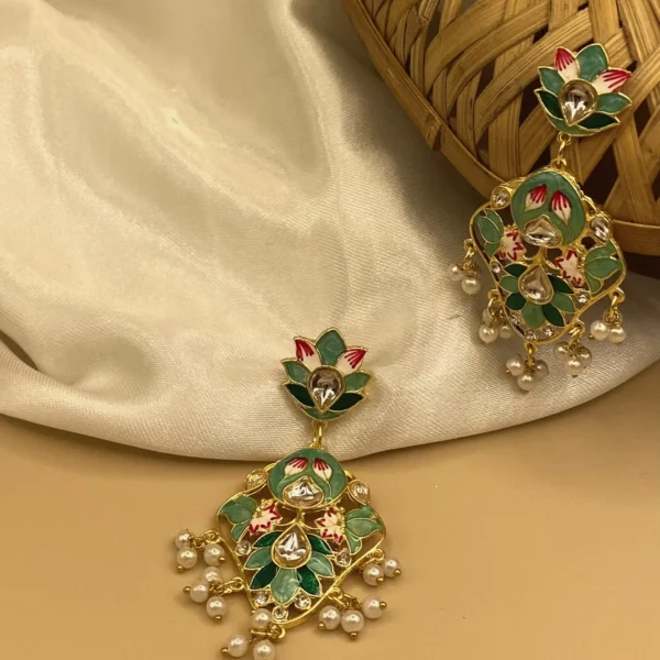 Amrapali - Mehendi Polish Enameled Floral Drop Earring