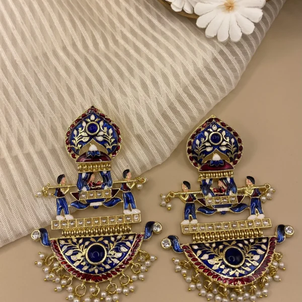 Jashn-e-Neelam Palki - Mehendi Polish Enameled Doli Jhumka
