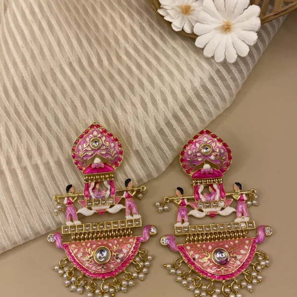 Jashn-e-Gulabi Palki - Mehendi Polish Enameled Doli Jhumka