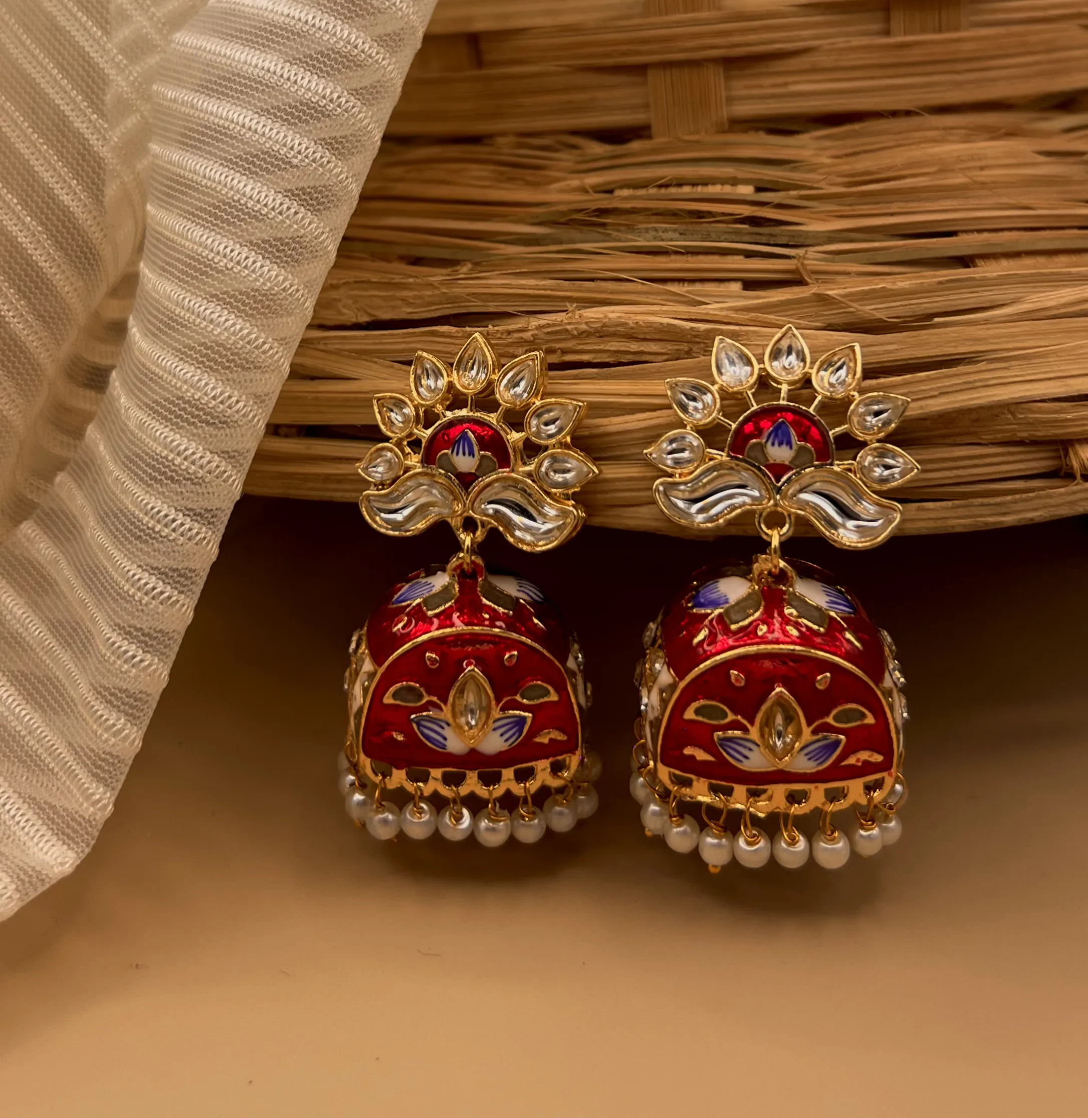 Mehendi Polish 25 Ruhaniyat Anarkali - Mehendi Polish Enameled Bell Jhumka - Image 1