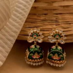 Ruhaniyat Panna - Mehendi Polish Enameled Bell Jhumka