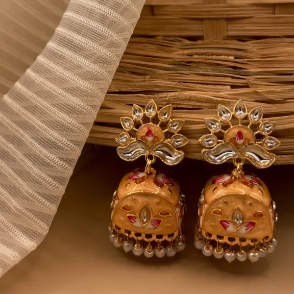 Ruhaniyat Kesariya - Mehendi Polish Enameled Bell Jhumka