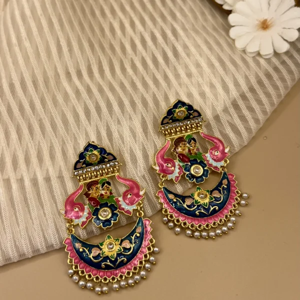 Swayamvar Saubhagini - Mehendi Polish Enameled Yugal Chandelier Earring