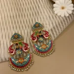 Swayamvar Firozi - Mehendi Polish Enameled Yugal Chandelier Earring