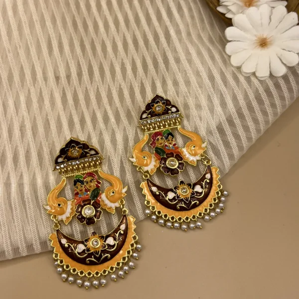 Swayamvar Basanti - Mehendi Polish Enameled Yugal Chandelier Earring
