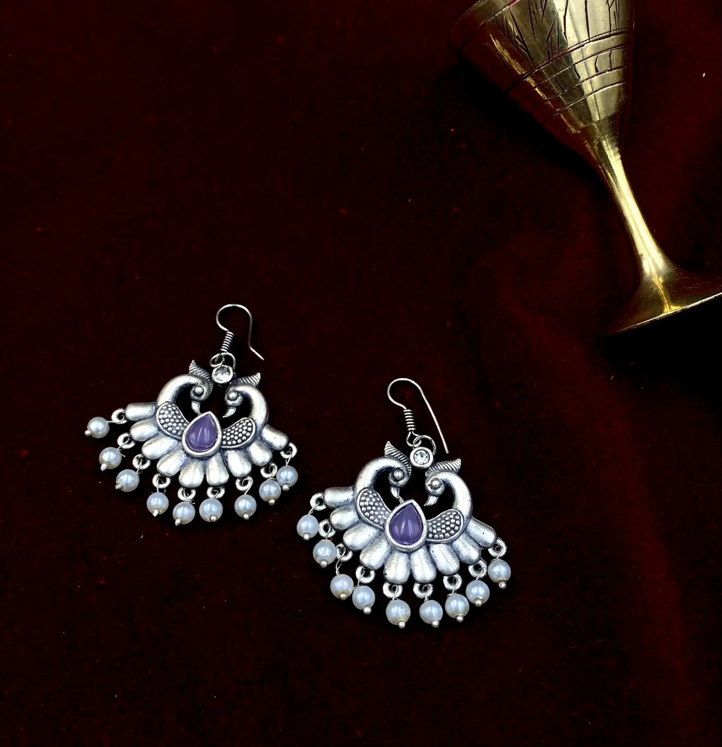 Oxidised 50 Mayur Nrityaki Amethyst - A Dance of Grace and Pearls - Image 1