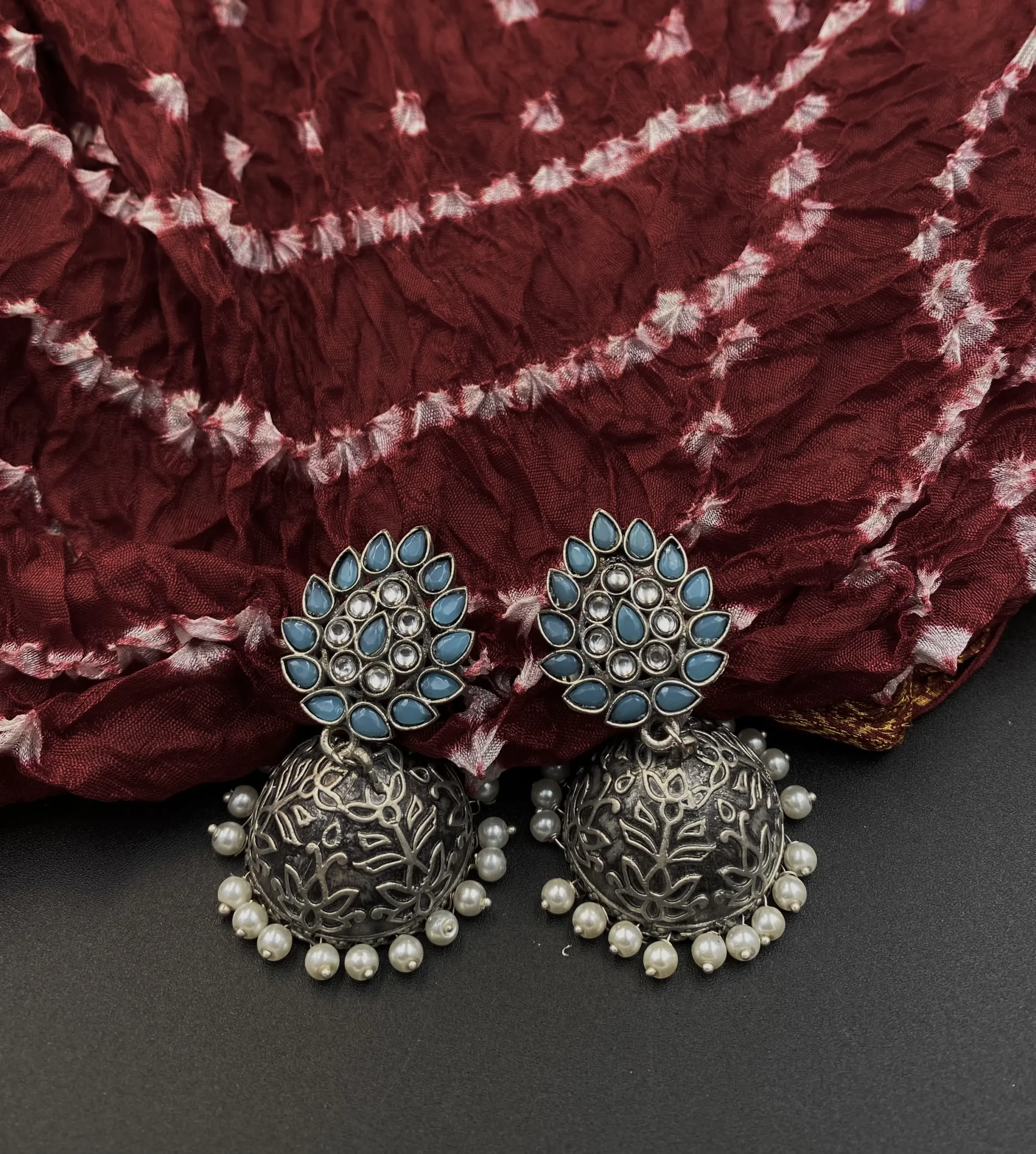 Oxidised 54 Guldasta Jhumka Firozi Mani - A Celestial Cluster - Image 1